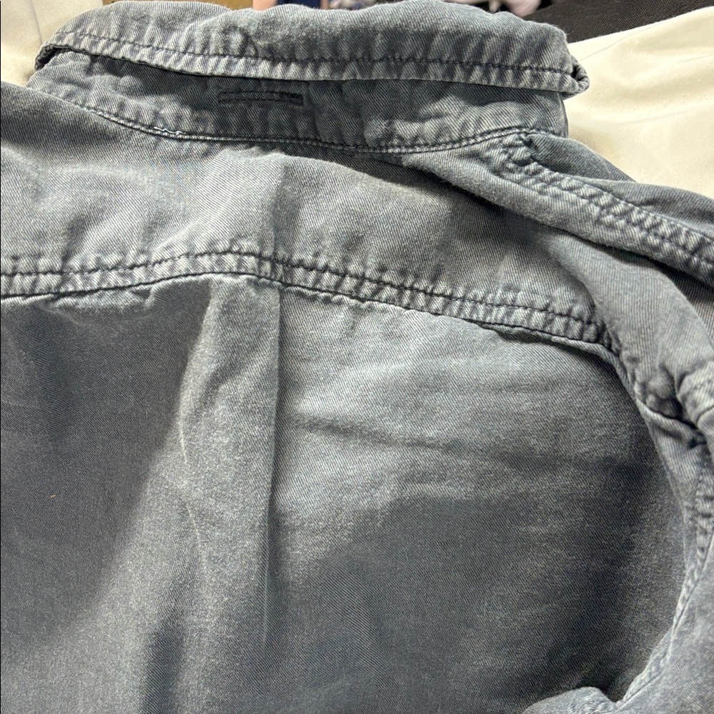 MOTHER Gray collard button down linnen blend long sleeve pocket shirt S - Picture 7 of 13